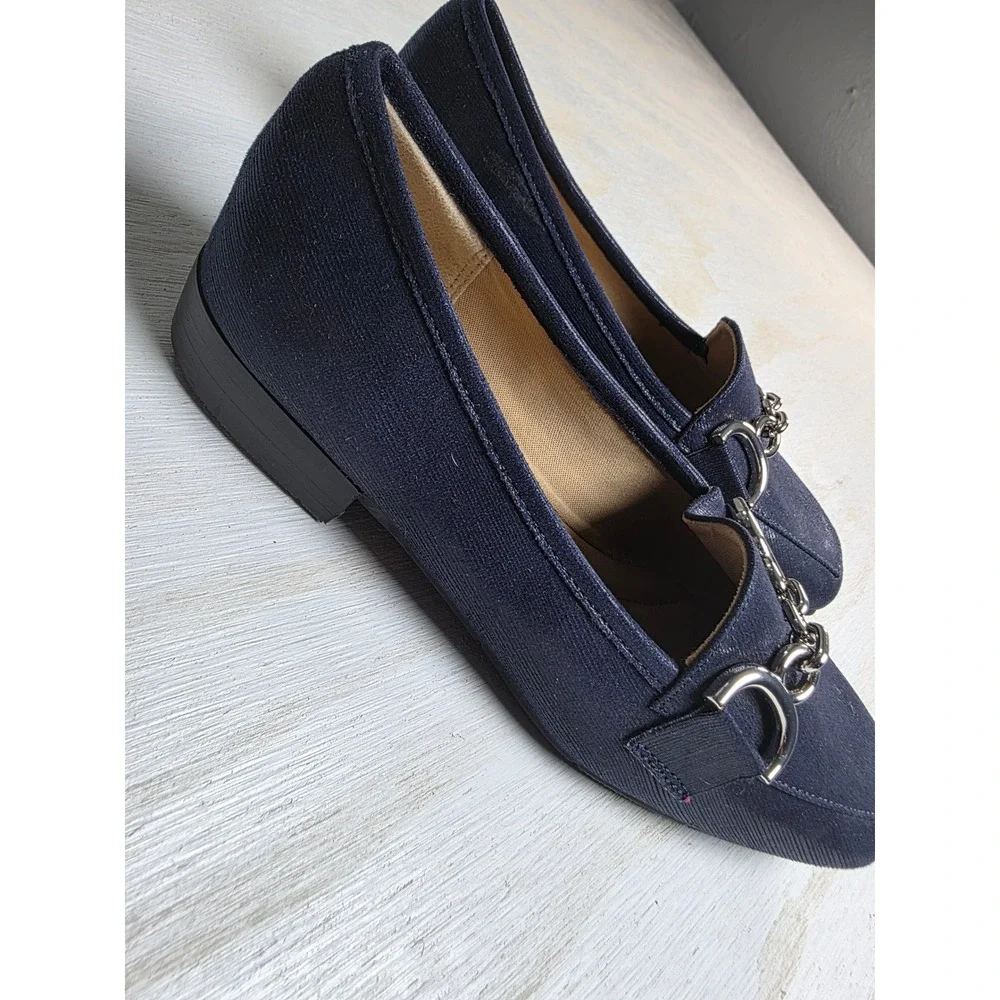 Impo Balbina Navy Blue Shimmer Horsebit Loafers Memory Foam Flats Women 6M